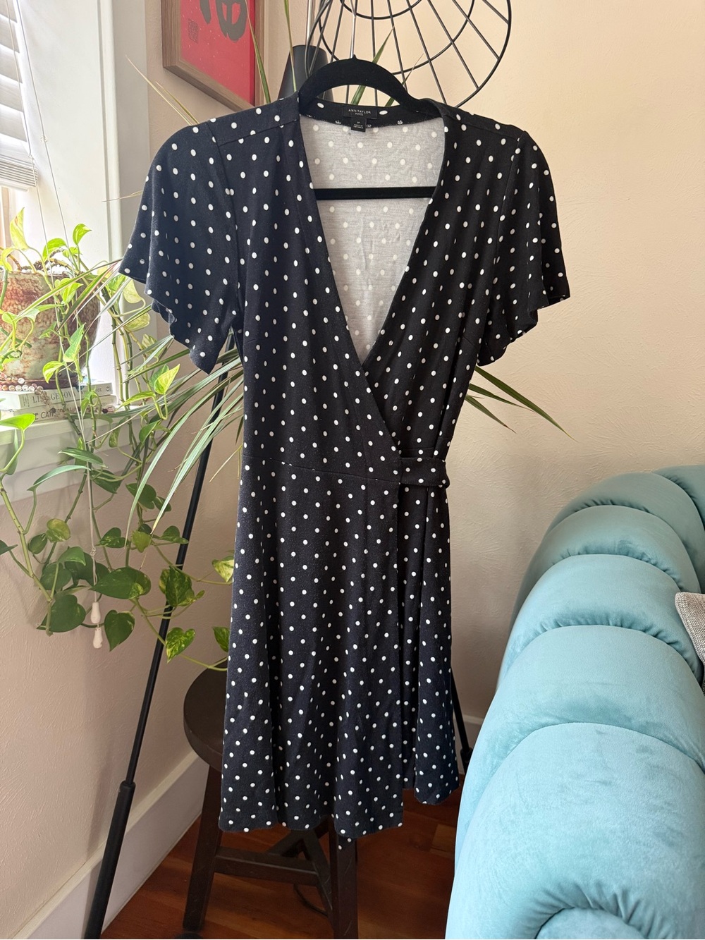 Ann Taylor Black and White Polka Dot Wrap Dress